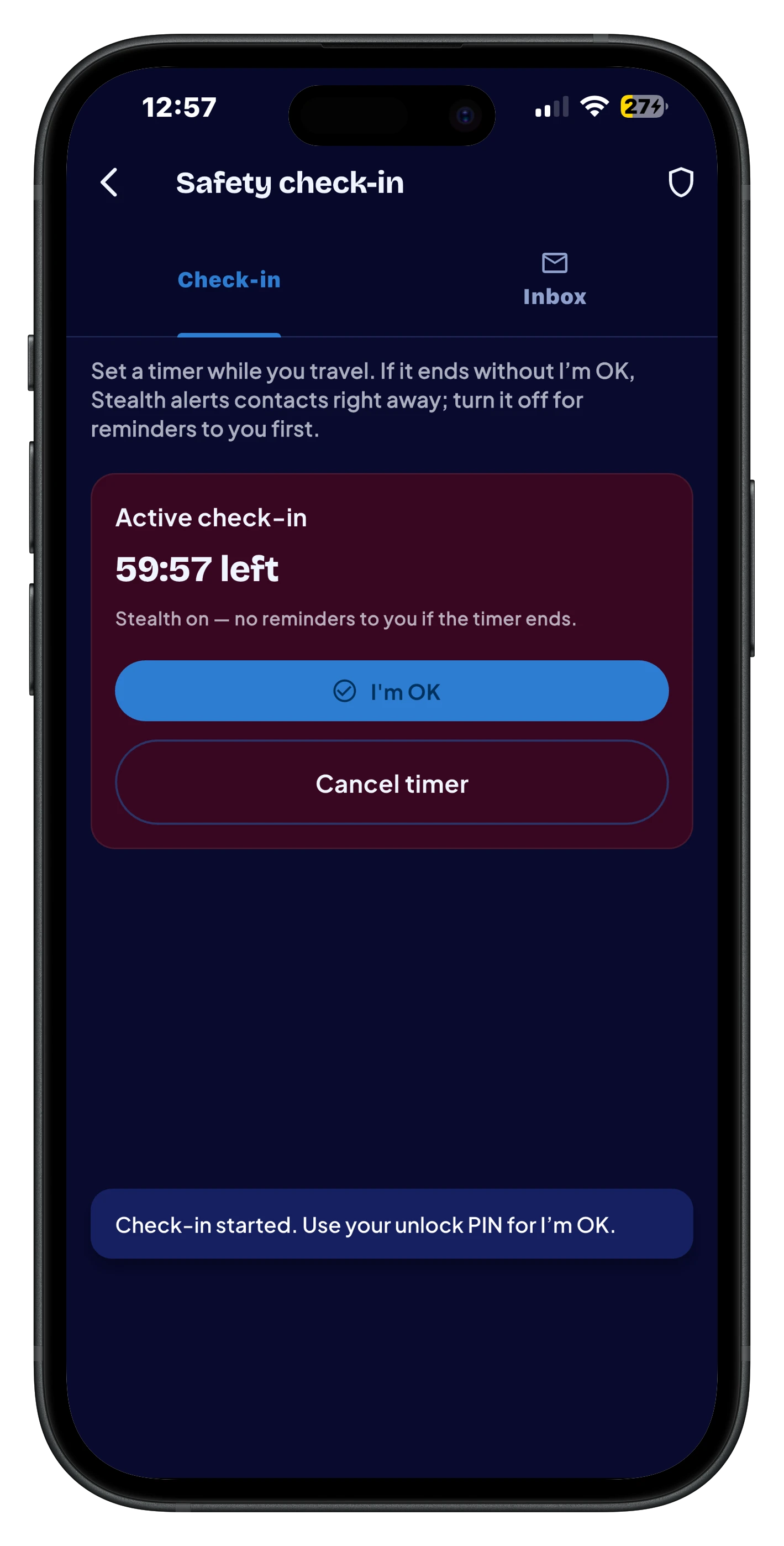 Safety Check-in Timer